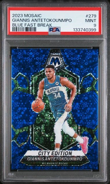 2023 PANINI Mosaic Giannis Antetokounmpo #279 Blue Fast Break 83/85 PSA 9