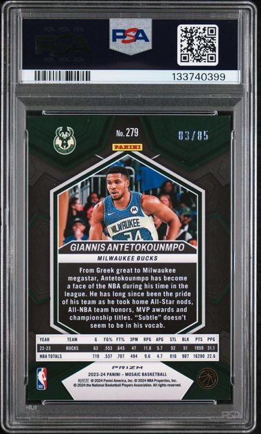 2023 PANINI Mosaic Giannis Antetokounmpo #279 Blue Fast Break 83/85 PSA 9 view 2