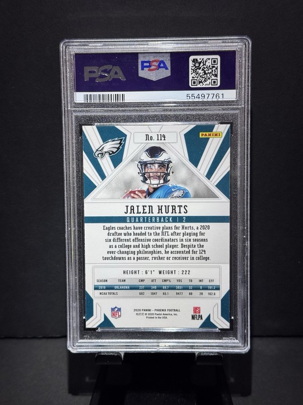 JALEN HURTS RC - 2020 Panini Phoenix Rookie #114 Fire Burst PSA 10 GEM MINT!! view 2