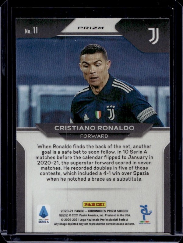 Cristiano Ronaldo 2020-21 Panini Chronicles Prizm Soccer #11 Purple Mojo Prizm view 2