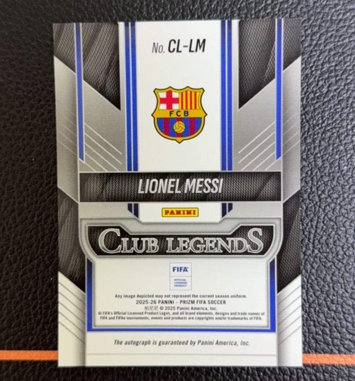 2025-26 Panini Prizm FIFA Lionel Messi Club Legends Auto view 2