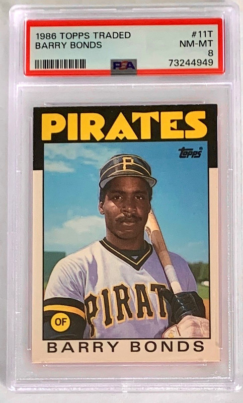 1986 TOPPS TRADED #11T BARRY BONDS RC PIRATES PSA 8, 7 NL MVPs!