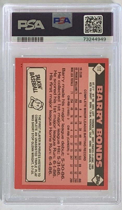 1986 TOPPS TRADED #11T BARRY BONDS RC PIRATES PSA 8, 7 NL MVPs! view 2