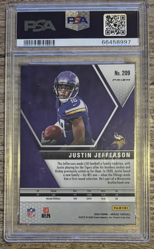 2020 PANINI MOSAIC MOSAIC #209 JUSTIN JEFFERSON ROOKIE RC PSA 10 view 2