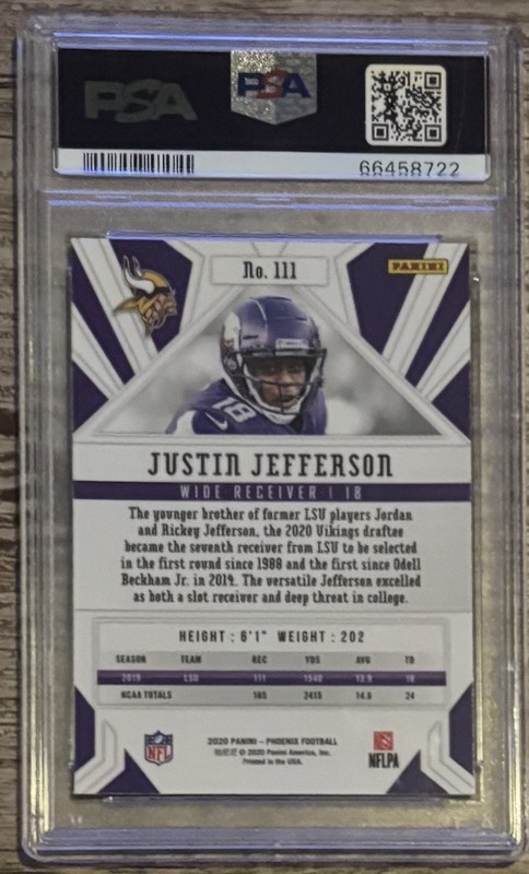 2020 Panini Phoenix - Rookies Justin Jefferson #111 Fire Burst (RC) - PSA 10 view 2