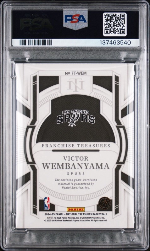 Panini 2024-25 National Treasures Victor Wembanyama #WEM /99 MEM PSA 9 view 2