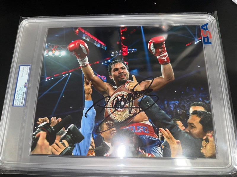 MANNY PACQUIAO SIGNED AUTO 8x10 BOXING PHOTO Right Hook  PSA AUTHENTIC Slab