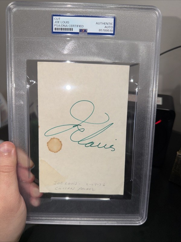 Joe Louis signed Signed Card PSA DNA Slab Boxing Auto Bold Large Blue Ballpoint
