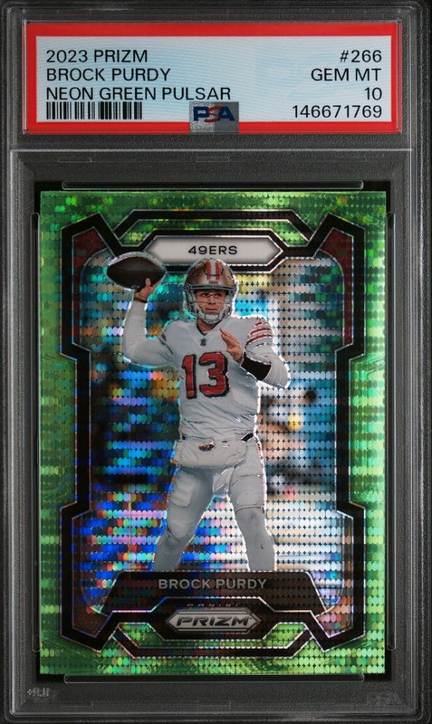 2023 Panini Prizm BROCK PURDY Neon Green Pulsar #266 PSA 10 GEM MINT ⭐