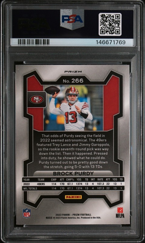 2023 Panini Prizm BROCK PURDY Neon Green Pulsar #266 PSA 10 GEM MINT ⭐ view 2