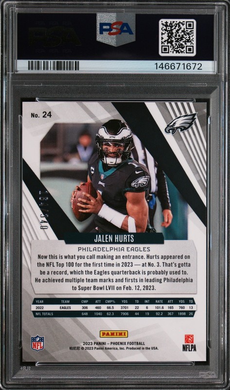 2023 Panini Phoenix JALEN HURTS /340 Fire Burst #24 PSA 9 MINT 🔥 view 2