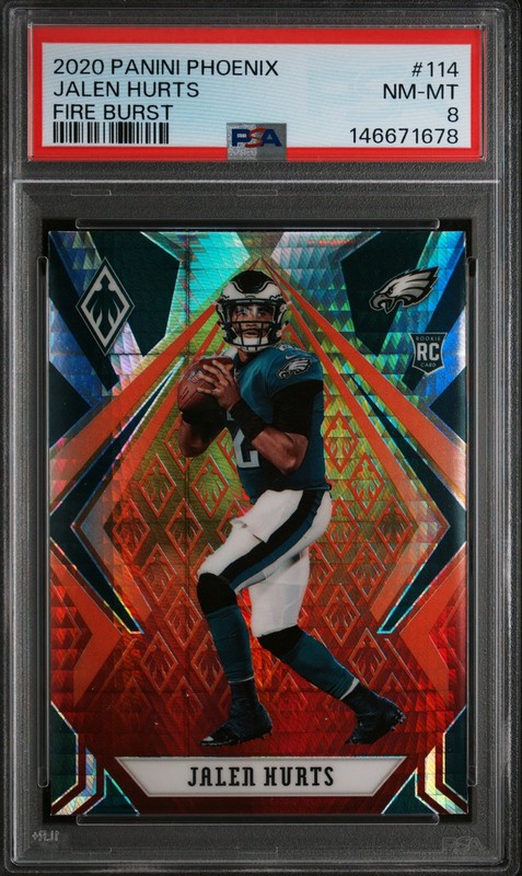 2020 Panini Phoenix JALEN HURTS Fire Burst #114 PSA 8 NM-MINT RC Rookie Card 🌟 view 1