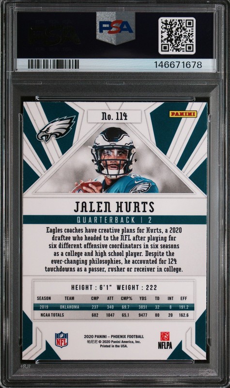 2020 Panini Phoenix JALEN HURTS Fire Burst #114 PSA 8 NM-MINT RC Rookie Card 🌟 view 2