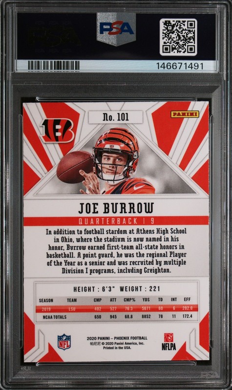 2020 Panini Phoenix JOE BURROW Fire Burst #101 PSA 9 MINT RC Rookie Card 😎 view 2