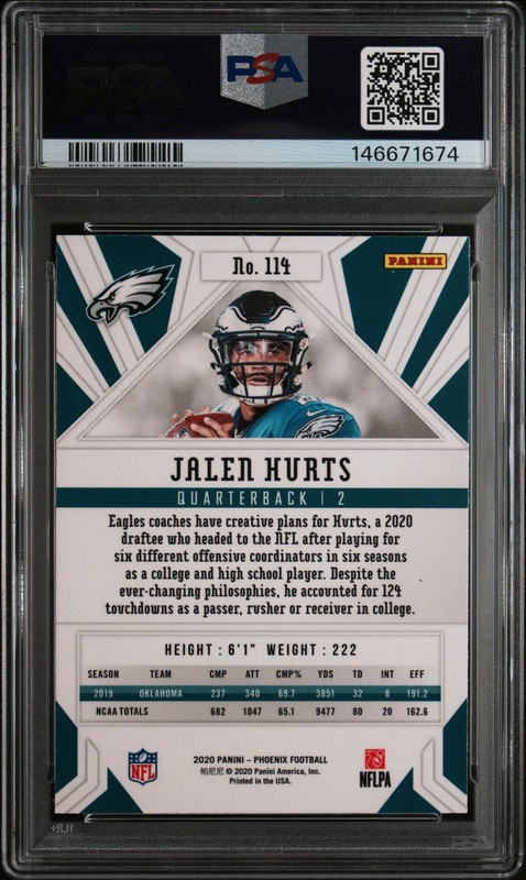 2020 Panini Phoenix JALEN HURTS Fire Burst #114 PSA 9 MINT RC Rookie Card ⭐ view 2