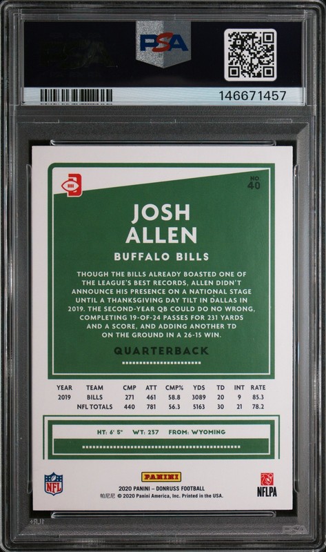 2020 Panini Donruss JOSH ALLEN SP #40 PSA 9 MINT ⭐ view 2