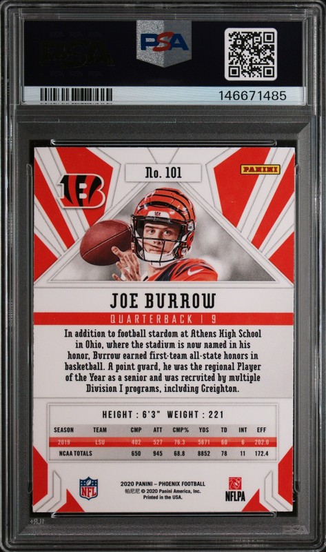 2020 Panini Phoenix JOE BURROW Fire Burst #101 PSA 6 EX-MT RC Rookie Card 😎 view 2