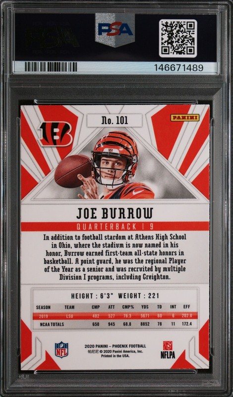 2020 Panini Phoenix JOE BURROW Fire Burst #101 PSA 8 NM-MINT RC Rookie Card 🤩 view 2