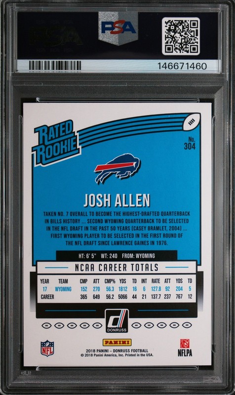 2018 Panini Donruss JOSH ALLEN #304 PSA 9 MINT RC Rookie Card 🤩 view 2