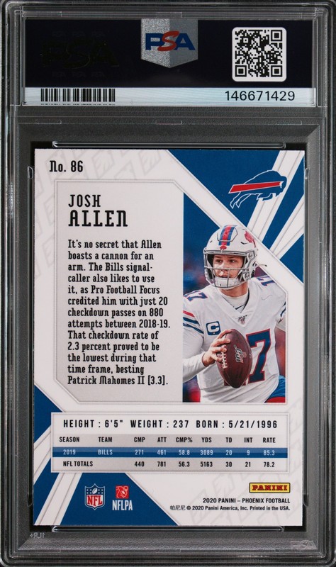 2020 Panini Phoenix JOSH ALLEN Fire Burst #86 PSA 9 MINT 🤩 view 2