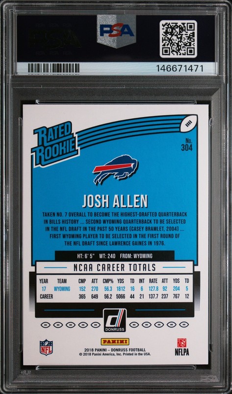 2018 Panini Donruss JOSH ALLEN #304 PSA 8 NM-MINT RC Rookie Card 😎 view 2