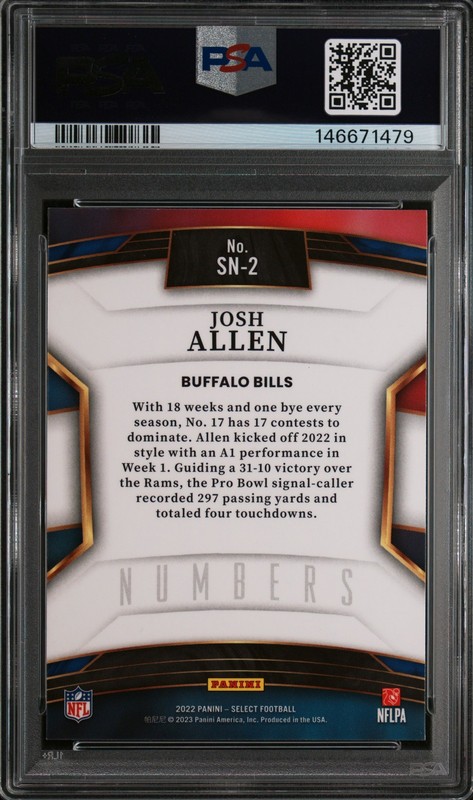 2022 Panini Select Select Numbers JOSH ALLEN #SN2 PSA 6 EX-MT 🌟 view 2