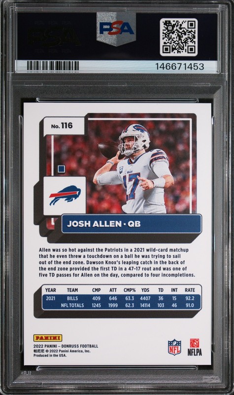 2022 Panini Donruss JOSH ALLEN Press Proof Premium #116 PSA 10 GEM MINT ⭐ view 2