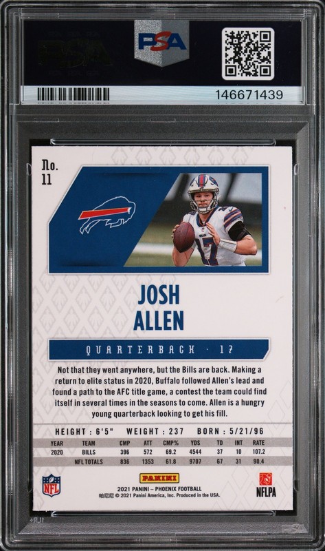 2021 Panini Phoenix JOSH ALLEN Fire Burst #11 PSA 10 GEM MINT 🔥 view 2