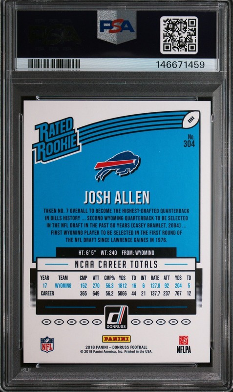 2018 Panini Donruss JOSH ALLEN #304 PSA 10 GEM MINT RC Rookie Card 🔥 view 2