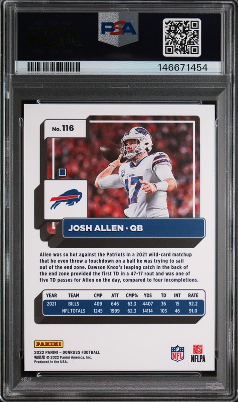 2022 Panini Donruss JOSH ALLEN Press Proof Premium #116 PSA 9 MINT 😎 view 2