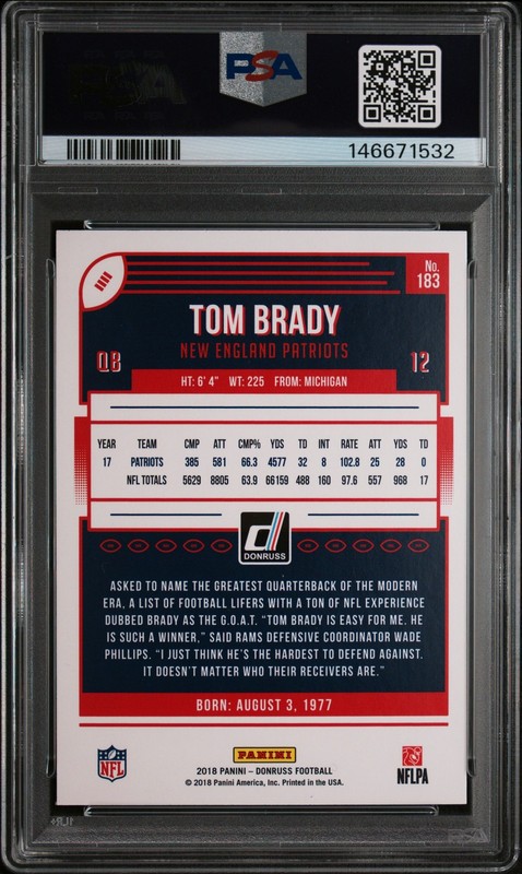 2018 Panini Donruss TOM BRADY #183 PSA 9 MINT ⭐ view 2
