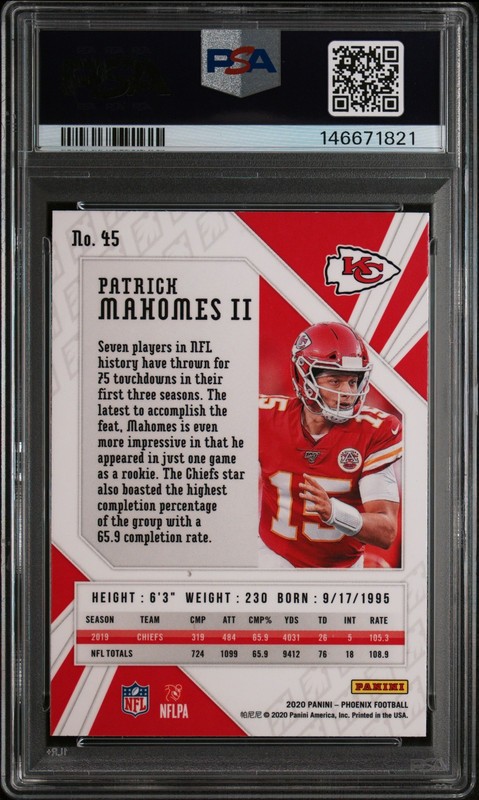2020 Panini Phoenix PATRICK MAHOMES II Fire Burst #45 PSA 9 MINT 😎 view 2