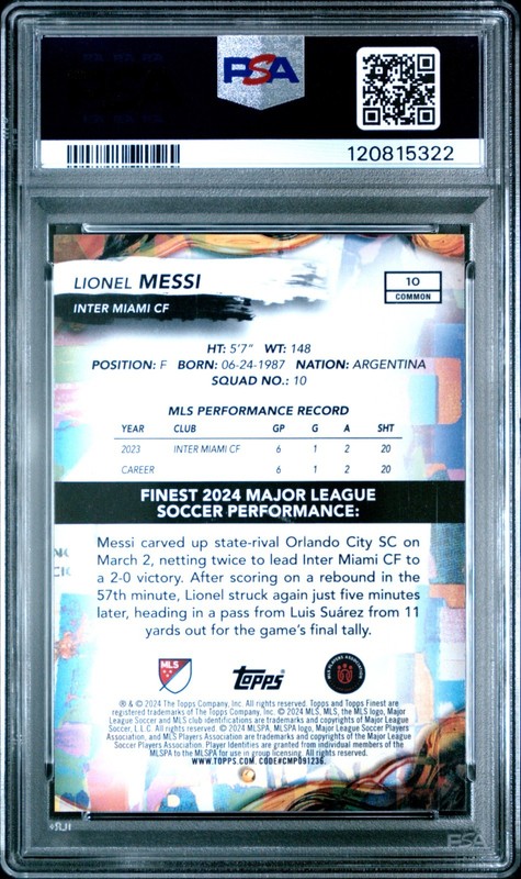 2024 Finest MLS Lionel Messi Orange Refractor #10 /50 PSA 9 view 2