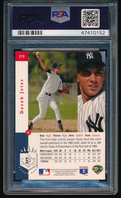 1993 Upper Deck SP Silver Foil #279 Derek Jeter Rookie Card PSA 7 NM view 2