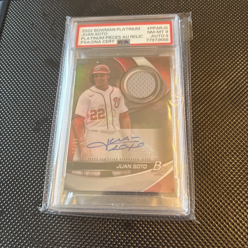 2022 Bowman Platinum Juan Soto Patch Auto PSA 8 Auto 9 #PPARS