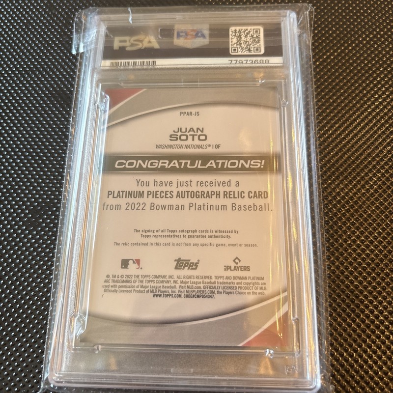 2022 Bowman Platinum Juan Soto Patch Auto PSA 8 Auto 9 #PPARS view 2