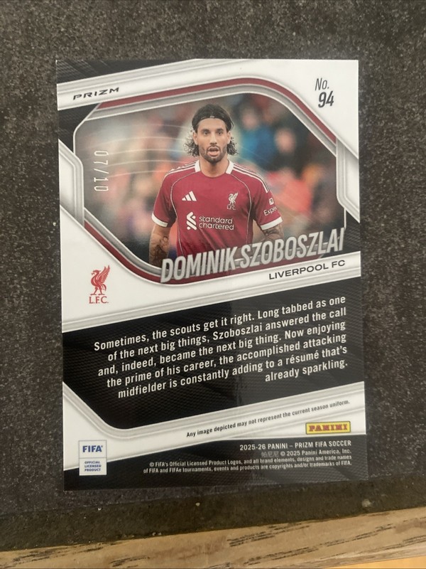 2025-26 Prizm FIFA Prizm Dominik Szoboszlai #94 Gold Prizm 07/10 Liverpool view 2