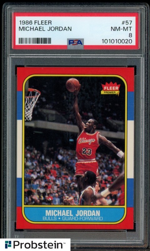 1986-87 Fleer Basketball #57 Michael Jordan Chicago Bulls RC Rookie HOF PSA 8