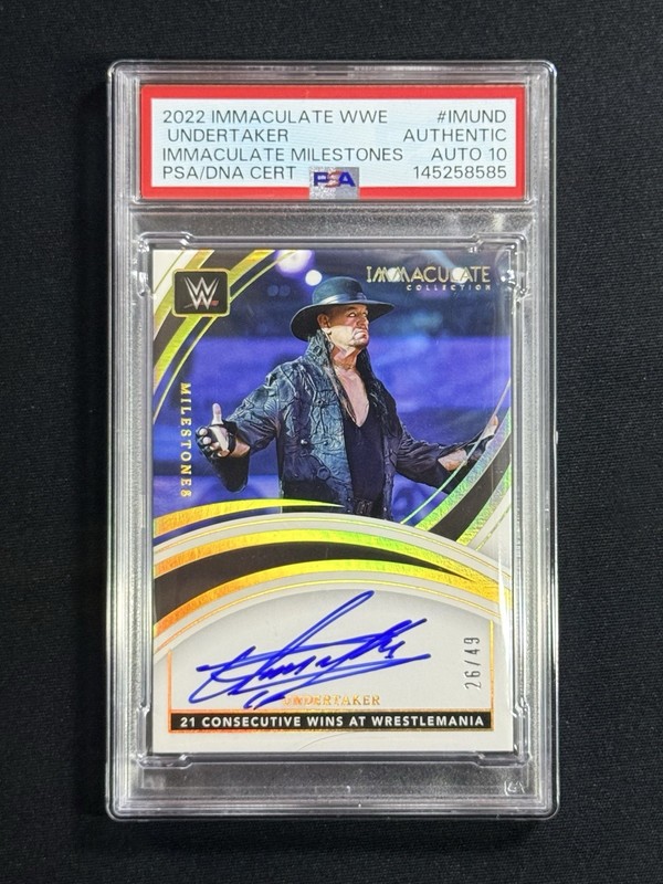 2022 Panini Immaculate WWE Undertaker Milestones On-Card Auto #/49 PSA AUTH 10 view 1