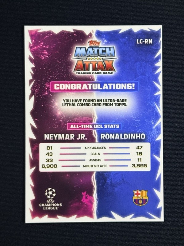 Topps Match Attax 2025-26 Ronaldinho & Neymar Jr Lethal Combo Ultra Rare #LC-RN view 2