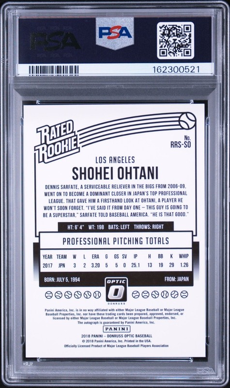 2018 Panini Donruss Optic Shohei Ohtani Rated Rookie Autograph Auto RC PSA 10 view 2