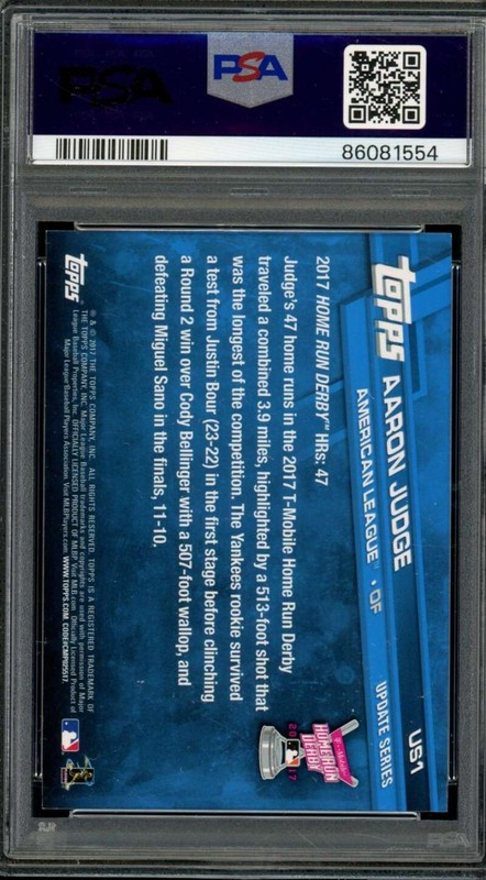 Aaron Judge Rookie Card 2017 Topps Update #US1 PSA 9 view 2