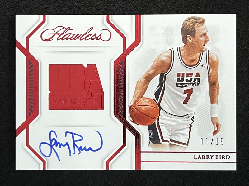 2022-23 Panini Flawless Larry Bird #USA-LBD Ruby USA Basketball Auto /15