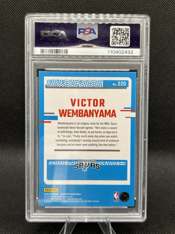2023-24 Donruss Victor Wembanyama Holo Green Laser #220 PSA 9 San Antonio Spurs view 2