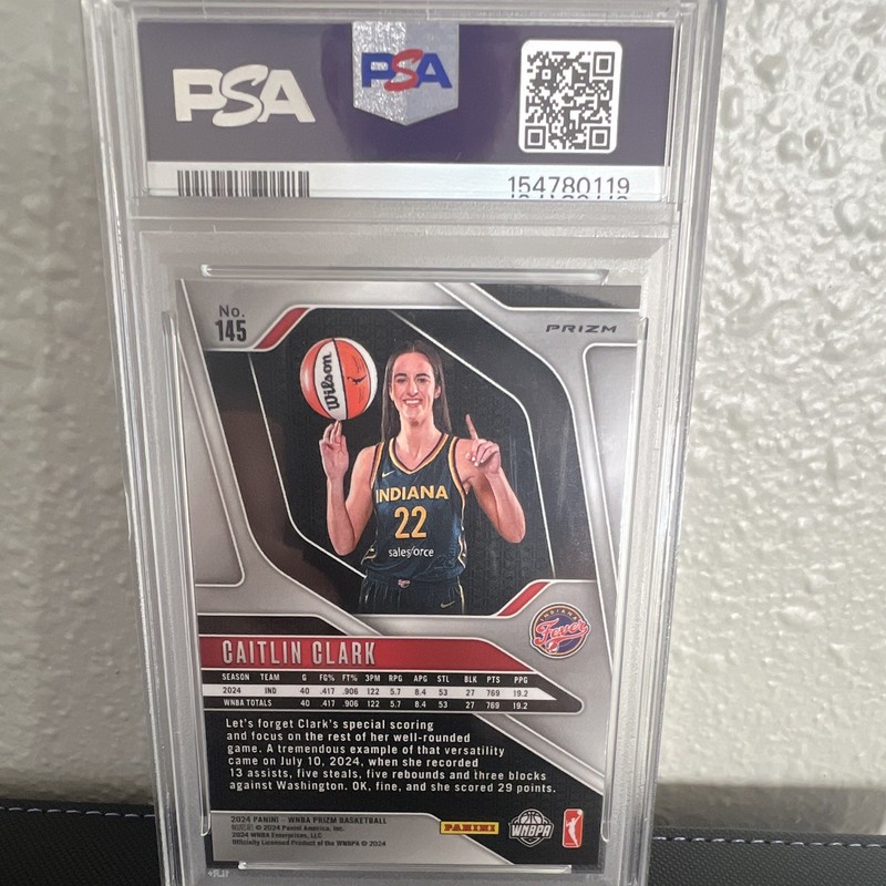 Panini 2024 Prizm WNBA Caitlin Clark #145 Ice Prizm RC PSA 9 view 2