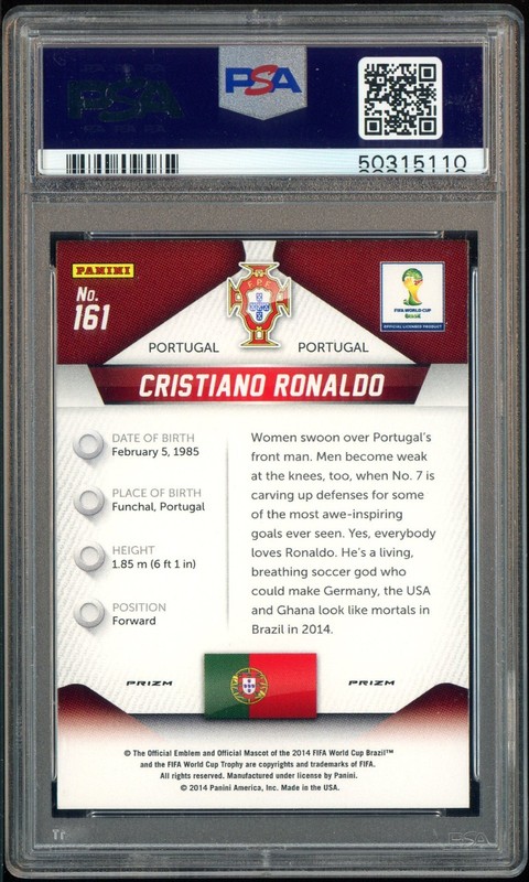 2014 Panini Silver Prizm World Cup Soccer #161 Cristiano Ronaldo PSA 9 MINT view 2