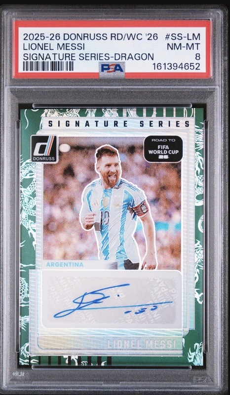 2025-26 Panini -Donruss Road to WC- Lionel Messi Dragon Auto /199 - PSA 8