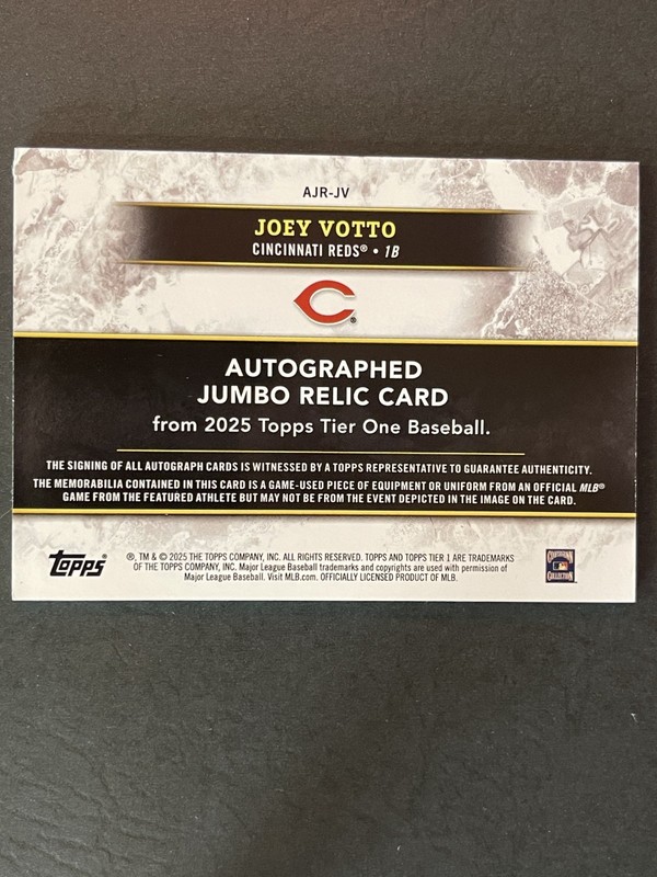 2025 Topps Tier One JOEY VOTTO Gold Foil Patch Auto /75 view 2