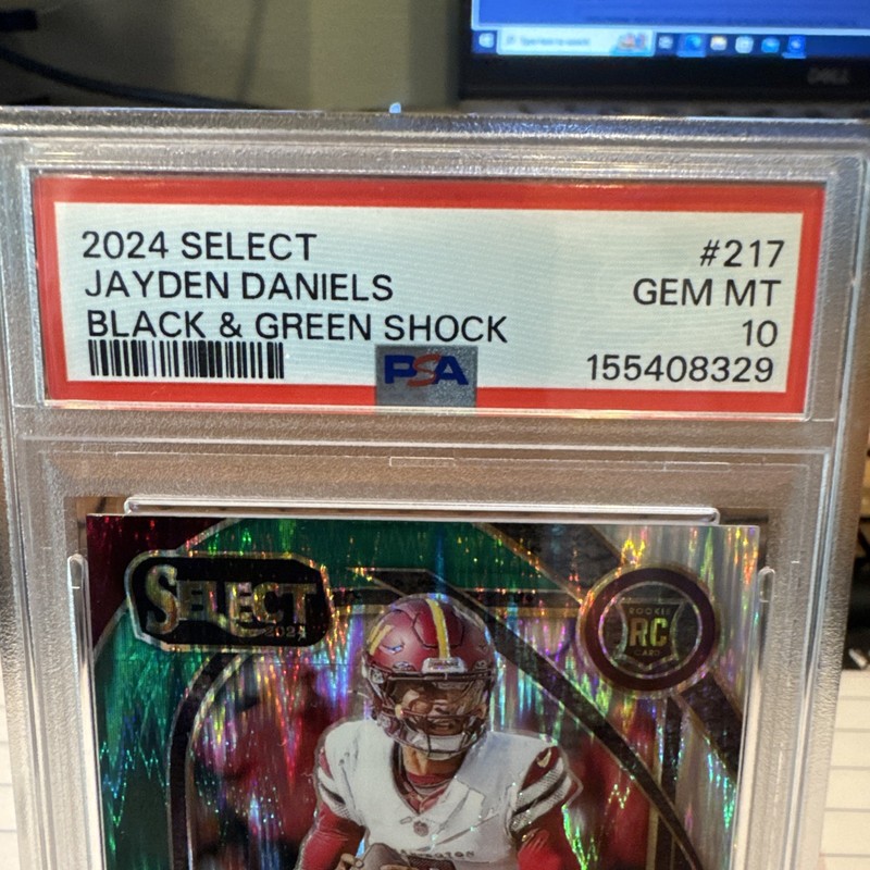 2024 PANINI SELECT JAYDEN DANIELS BLACK & GREEN SHOCK #217 PSA 10 view 2