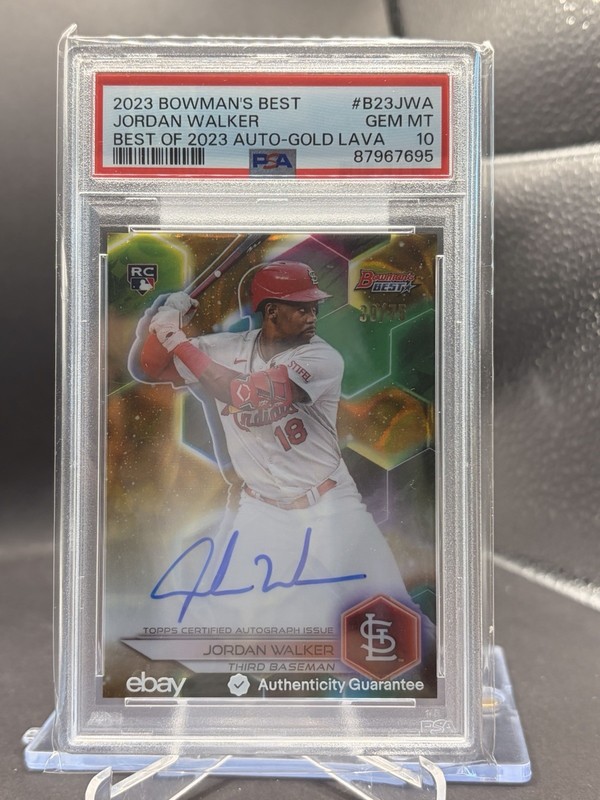 2023 Bowman’s Best Jordan Walker Gold Lava Auto RC #/75 PSA Gem 10 Pop 4 view 2